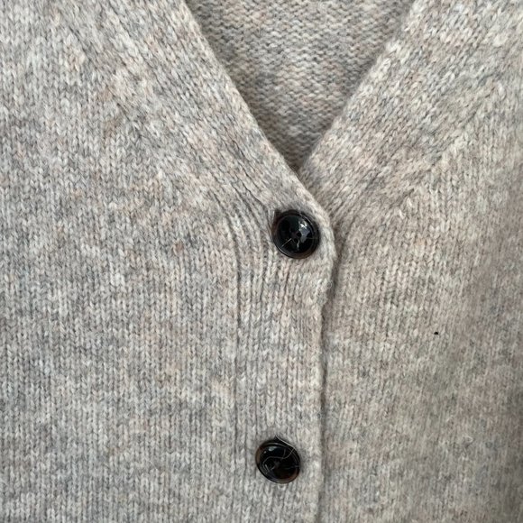 Toteme Cashmere Cardigan Sweater Beige Button Up Ribbed Trim V-Neck Large - Picture 6 of 13